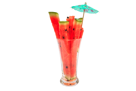 Watermelon juice in a glass isolate on  white background with clipping pathの写真素材