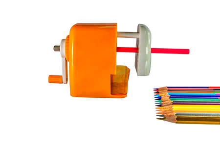 Sharpener mechanical for pencils isolated on a white backgroundの写真素材