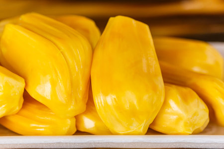 Piece of yellow jackfruit meat balls.closeup shot. (jackfruit)