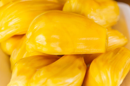 Piece of yellow jackfruit meat balls.closeup shot. (jackfruit)の写真素材