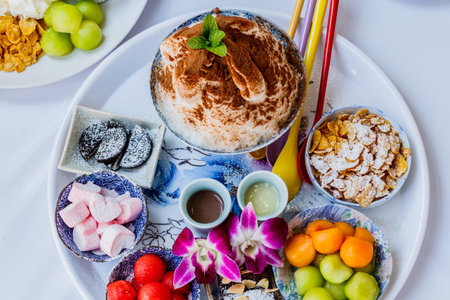 Bingsu ice dessert with cantaloupeの写真素材