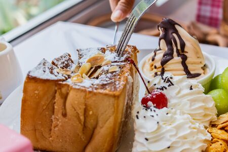 Handle folk with Honey toastの写真素材