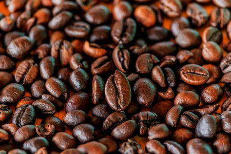 Brown roasted coffee beans (selective focus)の写真素材