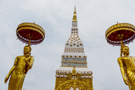 Statue of Buddha white pagoda back ground in Maha that temple in nakhonphanom province thailandの写真素材