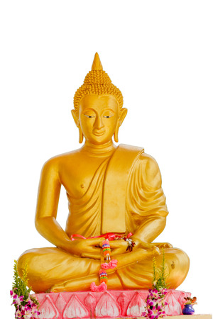 gold buddha statue isolate white backgroundの写真素材