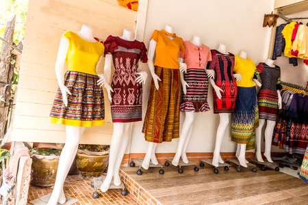 Beautiful and closeup Thai dresses on mannequinsの写真素材