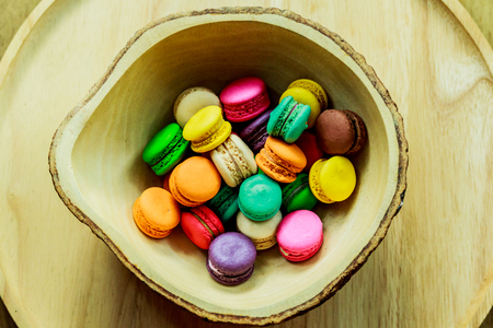 French macaroon cake in wood cup.の写真素材