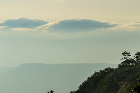 sunrise view of landscape at Tropical Mountain Range Phu Rua National Park Loei Thailandの写真素材
