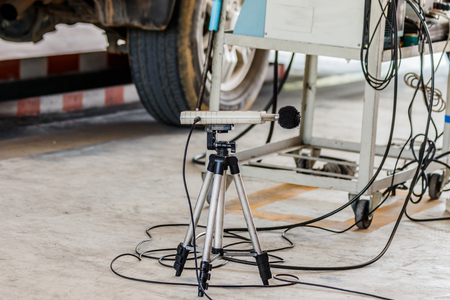measuring the composition and substances in the exhaust fumes in a garageの写真素材