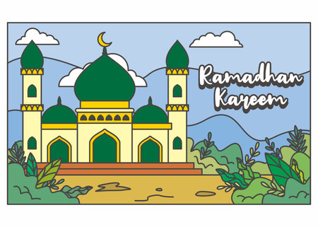 ramadhan kareem mosque illustration designのイラスト素材