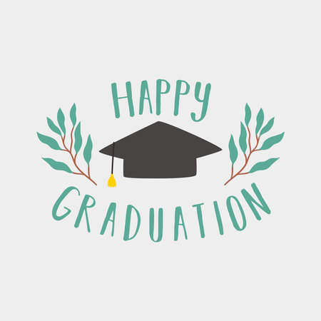 Graduation hat with floral wreathのイラスト素材