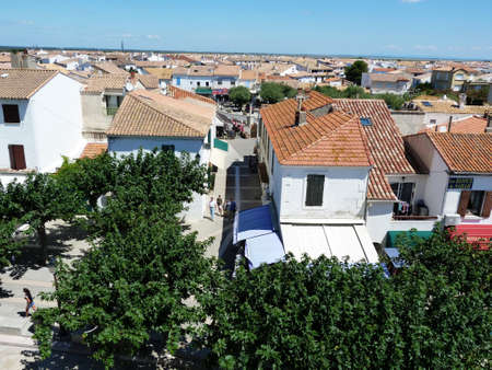 View of St  Maries de la Mer from the roof of the church of Notre Dame de la Merのeditorial素材