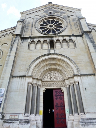 Facade of Saint Paul church in Nimes, Franceの写真素材