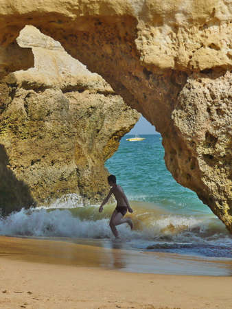 Algarve cave and beach, Portugalのeditorial素材