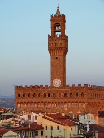 Palazzo Vecchio at sunset, Florence, Italyの写真素材