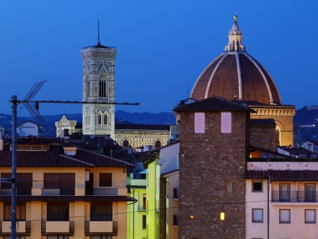 The center of Florence at night, Italyの写真素材