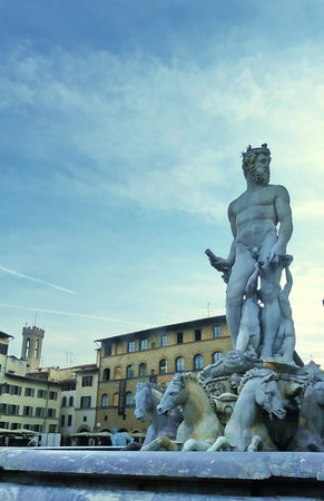 Statue of Neptune, Piazza della Signoria, Florence, Italyのeditorial素材