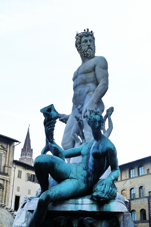 Statue of Neptune, Piazza della Signoria, Florence, Italyのeditorial素材