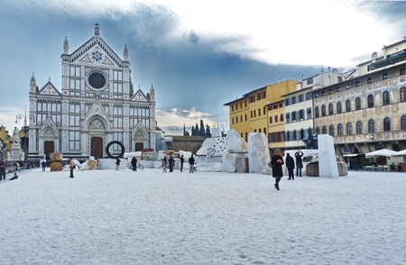 Santa Croce square, Florence, Italyのeditorial素材