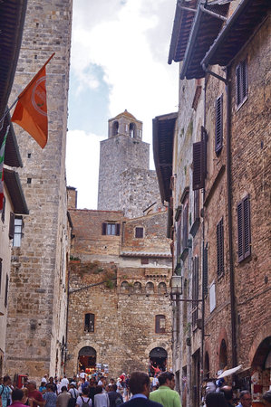 Street of the historical village of San Gimignano, Tuscany, Italyのeditorial素材