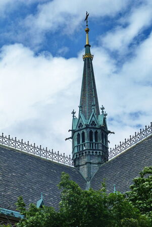 Detail of st. Ludmilla church in Prague; Czech Republicの写真素材