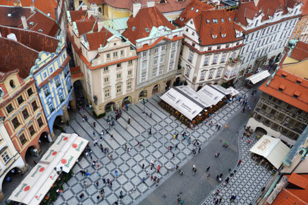 Top view of the buildings of the Old Town Square, Prague, Czech Republicのeditorial素材