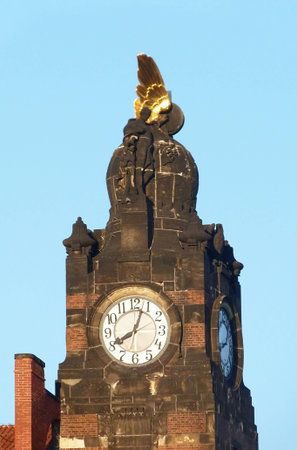 Clock tower of Prague main railway station, Czech Republicの写真素材