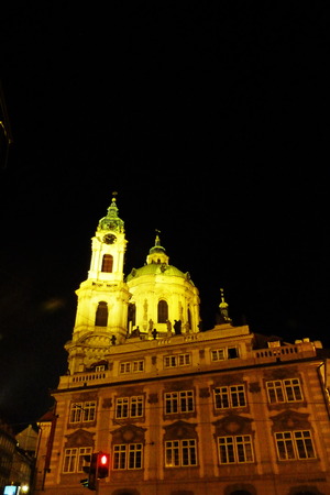 St. Nicholas church in Prague at night, Czech Republicの写真素材