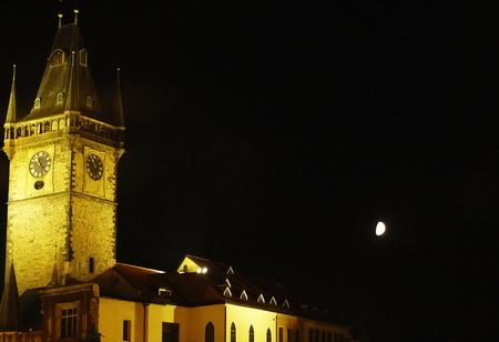 Tower of the astronomical clock of Prague at night, Czech Republicのeditorial素材