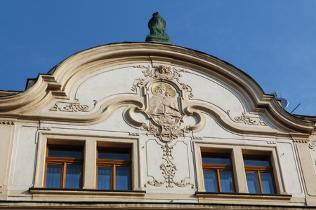Pediment of a building typical of Prague, Czech Republicのeditorial素材