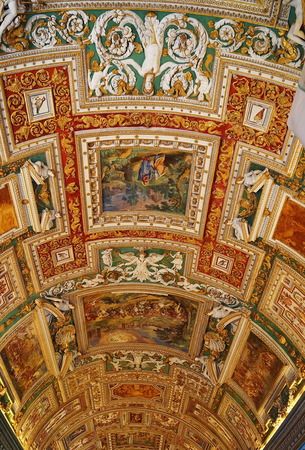 Ceiling in a corridor of the Vatican Museums, Rome, Italyのeditorial素材