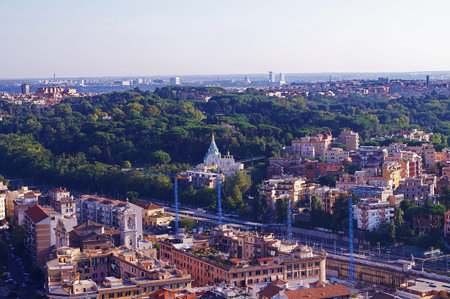 View of Rome from the of Saint Peter basilica, Vativcn city, Rome, Italyの写真素材