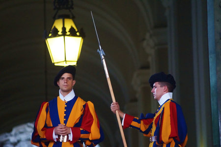 Swiss Guards at the Saint Peter basilica, Vatican City, Rome, Italyのeditorial素材