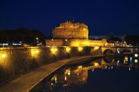 Saint Angel Castle at night, Rome, Italyのeditorial素材
