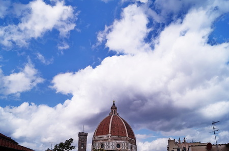 Giotto bell tower and dome of Santa Maria del Fiore cathedral, Florence, Italyの写真素材