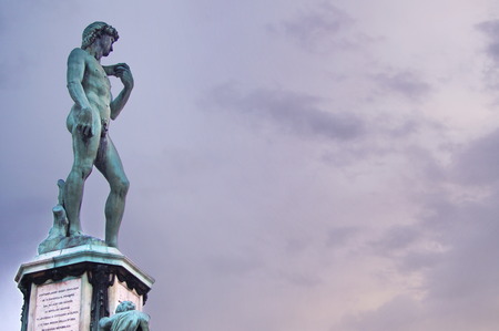 Statue of David at Piazzale Michelangelo at sunset, Florenceのeditorial素材