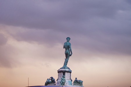 Statue of David at Piazzale Michelangelo at sunset, Florenceのeditorial素材