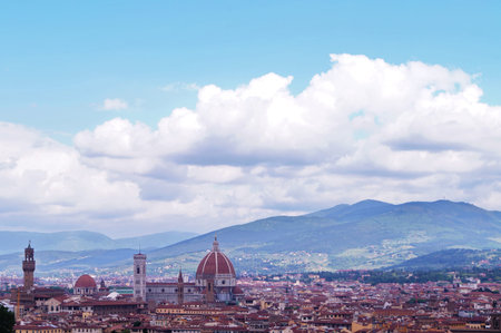 View of Florence from the surrounding hills, Italyの写真素材