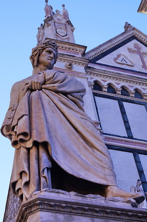 Statue of Dante Alighieri in Santa Croce square, Florence, Italyの写真素材