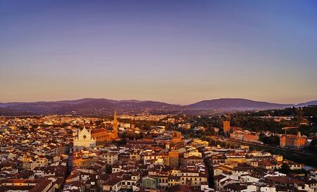 Aerial view of basilica of Santa Croce at sunset Florence Tuscany Italyの写真素材