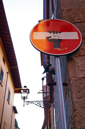 Road sign changed in Florence Italyの写真素材