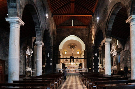 Interior of the church of St. Lawrence, Portovenere, Liguria, Italyのeditorial素材