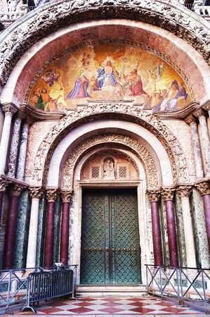 Entrance door of San Marco Cathedral, Venice, Italyの写真素材