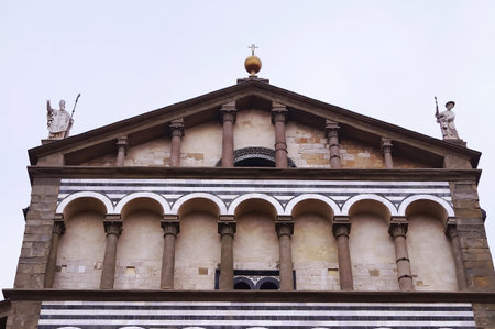 Detail of the facade of the Cathedral of Sain Zeno, Pistoia, Italyの写真素材