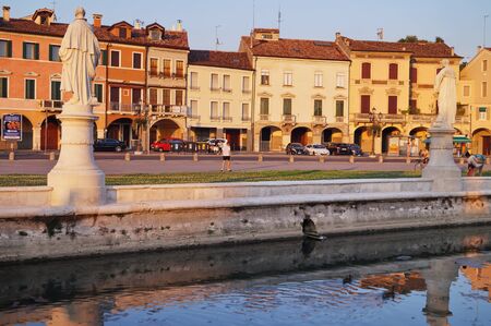 Canal of Prato della Valle square at sunset, Padua, Italyの写真素材