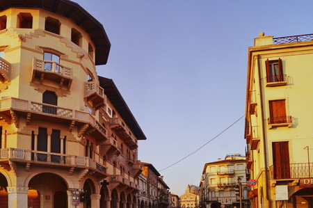 Basilica del Santo from Prato della Valle square at sunset, Padua, Italyの写真素材