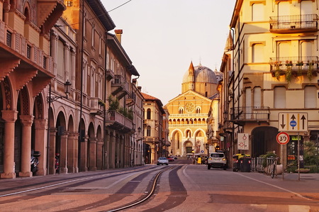 Basilica del Santo from Prato della Valle square at sunset, Padua, Italyのeditorial素材