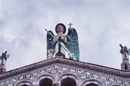 Detail of Church of San Michele in Foro, Lucca, Tuscany, Italyの写真素材