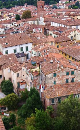 Aerial view from the Guinigi Tower of Lucca, Tuscany, Italyの写真素材