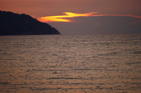 Sunset in the Bay of Procchio, Elba island, Tuscany, Italyの写真素材